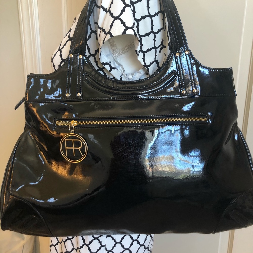 Felix Rey Black Patent Leather Handbag w/Gold